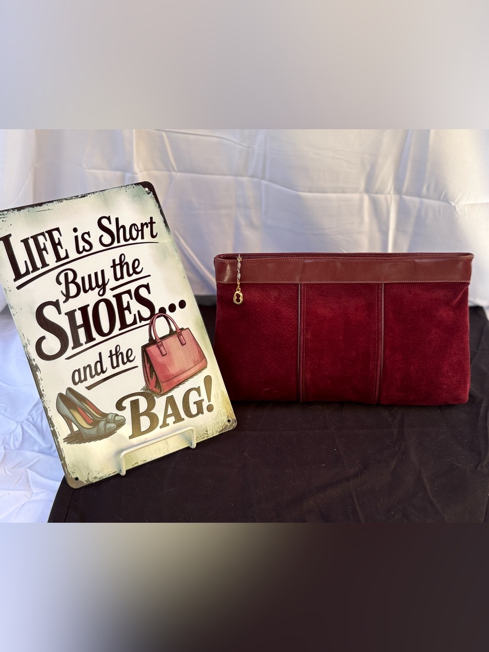 Vintage Burgundy Suede Clutch Bag - Stylish Everyday Carry